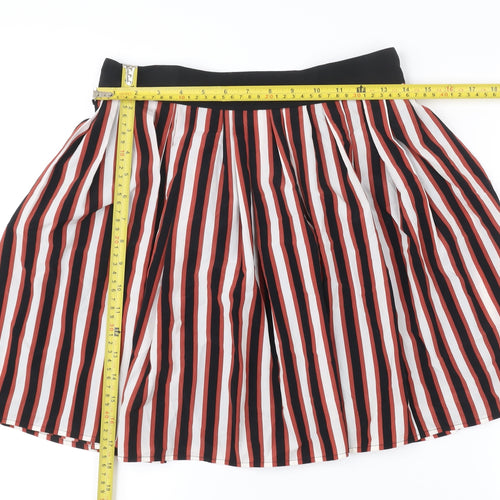 Mango Women’s Red Black White Striped Pleated Knee Skirt Size 10