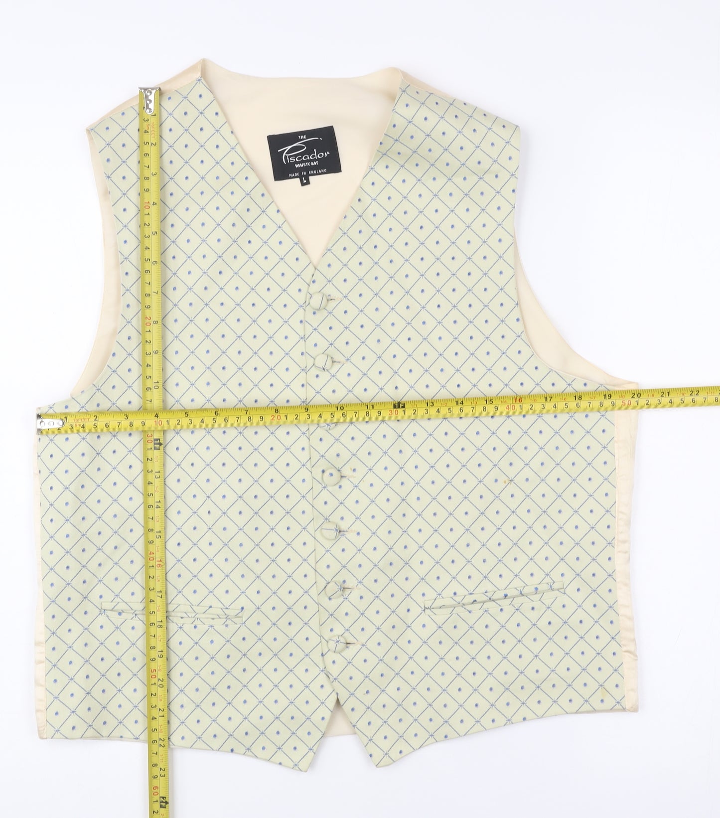 Piscador Men’s Ivory Waistcoat L Geometric Pattern Formal Wedding