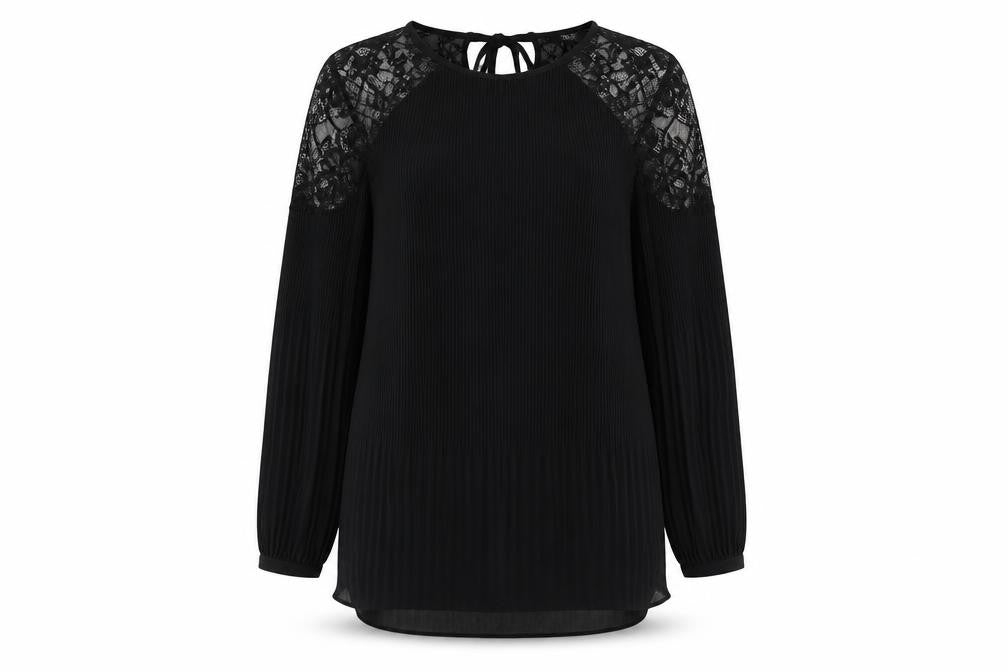 Front view of Next Women’s Black Lace Long Sleeve Tunic Blouse, size UK 14
