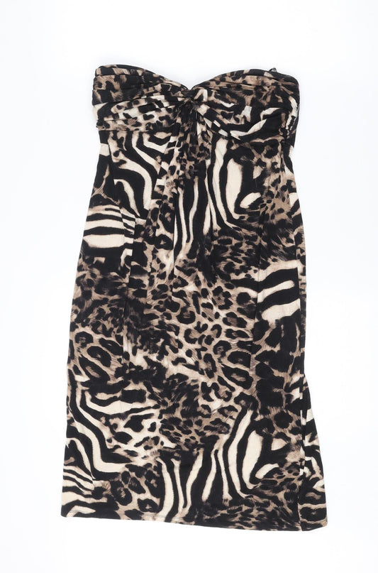 Front view of Star by Julien Macdonald Women's Multicoloured Animal Print Strapless Bodycon Dress, size 12