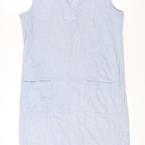 Next Women’s Blue Linen Viscose Shift Dress Size 8 Sleeveless
