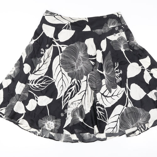 Coast Womens Black Floral Silk A-Line Knee Length Skirt Size 12