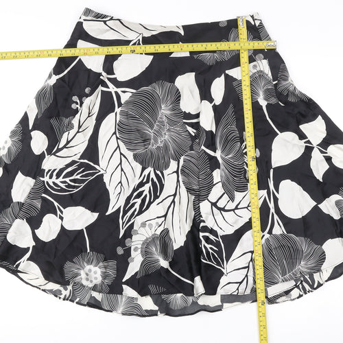 Coast Womens Black Floral Silk A-Line Knee Length Skirt Size 12