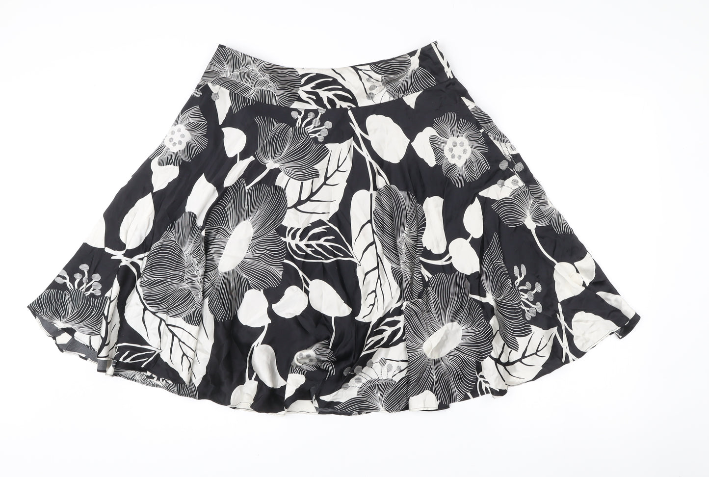 Coast Womens Black Floral Silk A-Line Knee Length Skirt Size 12