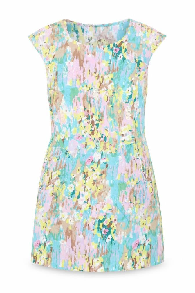 Front view of River Island Women's Multicoloured Strapless Floral Dress, size 12
