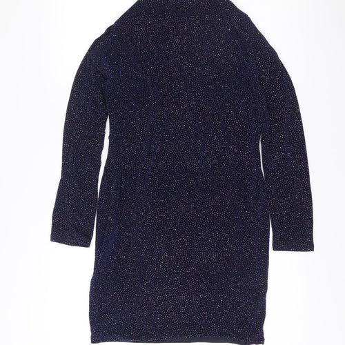Lipsy Women’s Blue Glitter Bodycon Dress Size 14 Long Sleeve