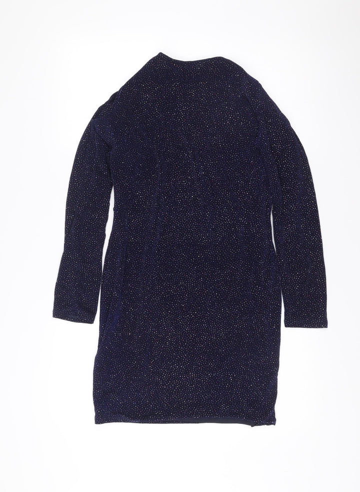 Lipsy Women’s Blue Glitter Bodycon Dress Size 14 Long Sleeve