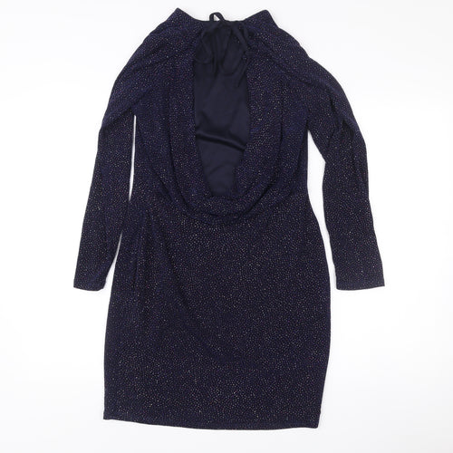 Lipsy Women’s Blue Glitter Bodycon Dress Size 14 Long Sleeve