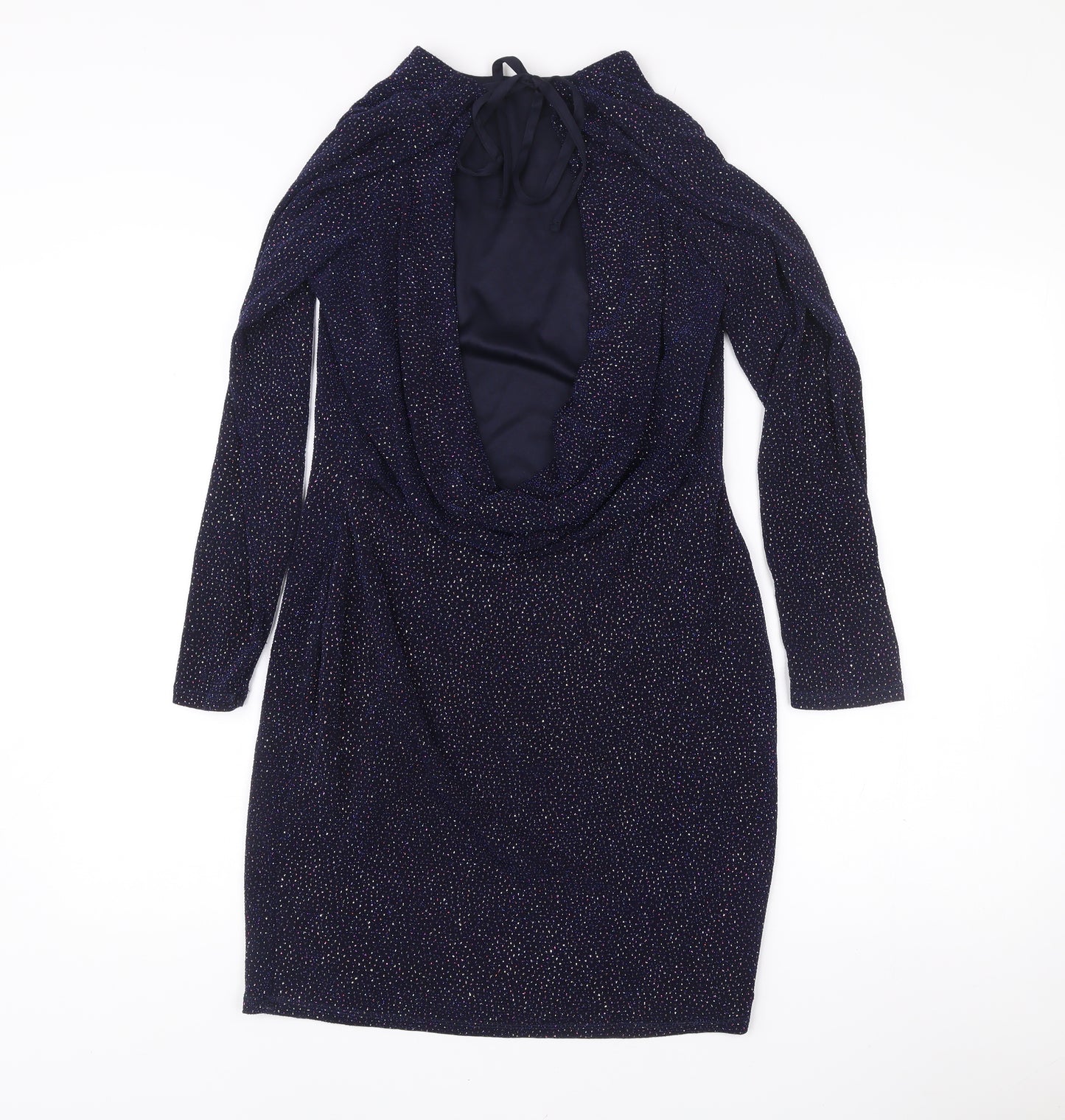 Lipsy Women’s Blue Glitter Bodycon Dress Size 14 Long Sleeve