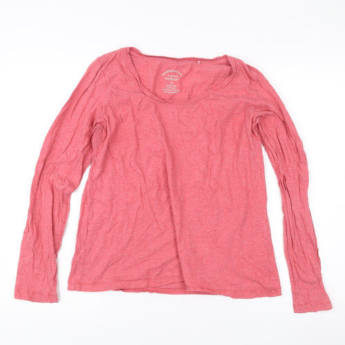 FatFace Women Pink Long Sleeve Cotton Scoop Neck T-Shirt L