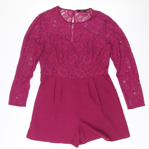 Oasis Women’s Purple Lace Long Sleeve Playsuit Size 14 Party Wear