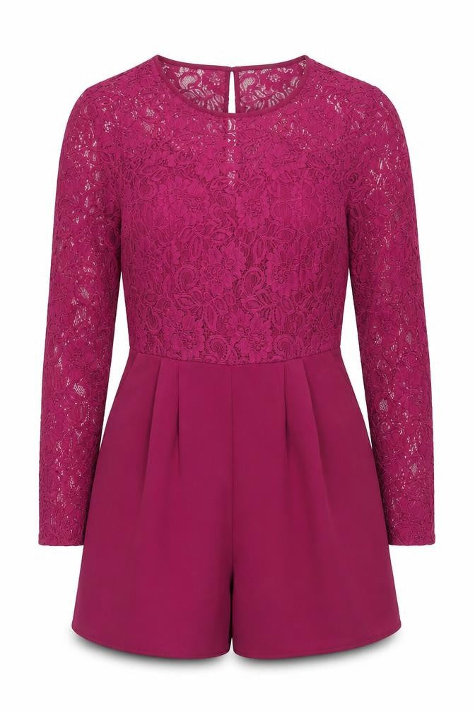 Oasis Women’s Purple Lace Long Sleeve Playsuit Size 14 Party Wear