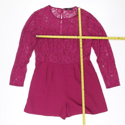 Oasis Women’s Purple Lace Long Sleeve Playsuit Size 14 Party Wear