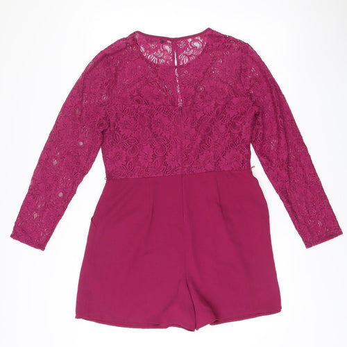 Oasis Women’s Purple Lace Long Sleeve Playsuit Size 14 Party Wear