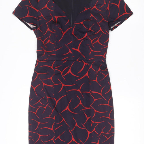 French Connection Women’s Black Red Bodycon Dress XS V-Neck Party
