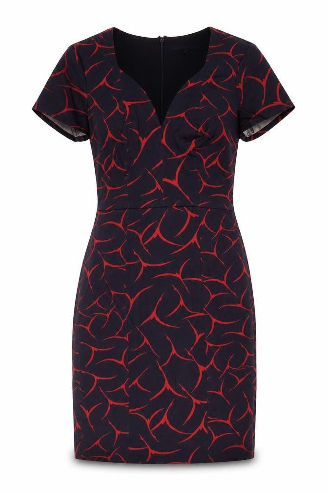 French Connection Women’s Black Red Bodycon Dress XS V-Neck Party