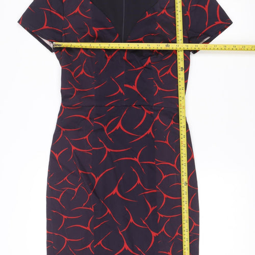 French Connection Women’s Black Red Bodycon Dress XS V-Neck Party