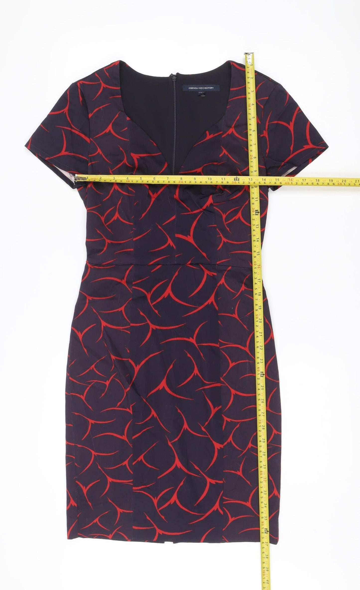French Connection Women’s Black Red Bodycon Dress XS V-Neck Party