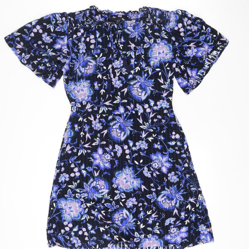 Next Womens Blue Floral Bodycon Short Dress Size 10