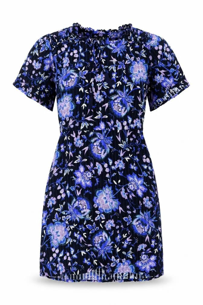 Front view of Next women’s blue floral bodycon short dress, size UK 10