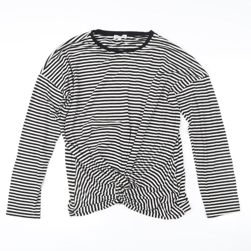 Warehouse Women Black Striped Long Sleeve Wrap T-Shirt UK 16