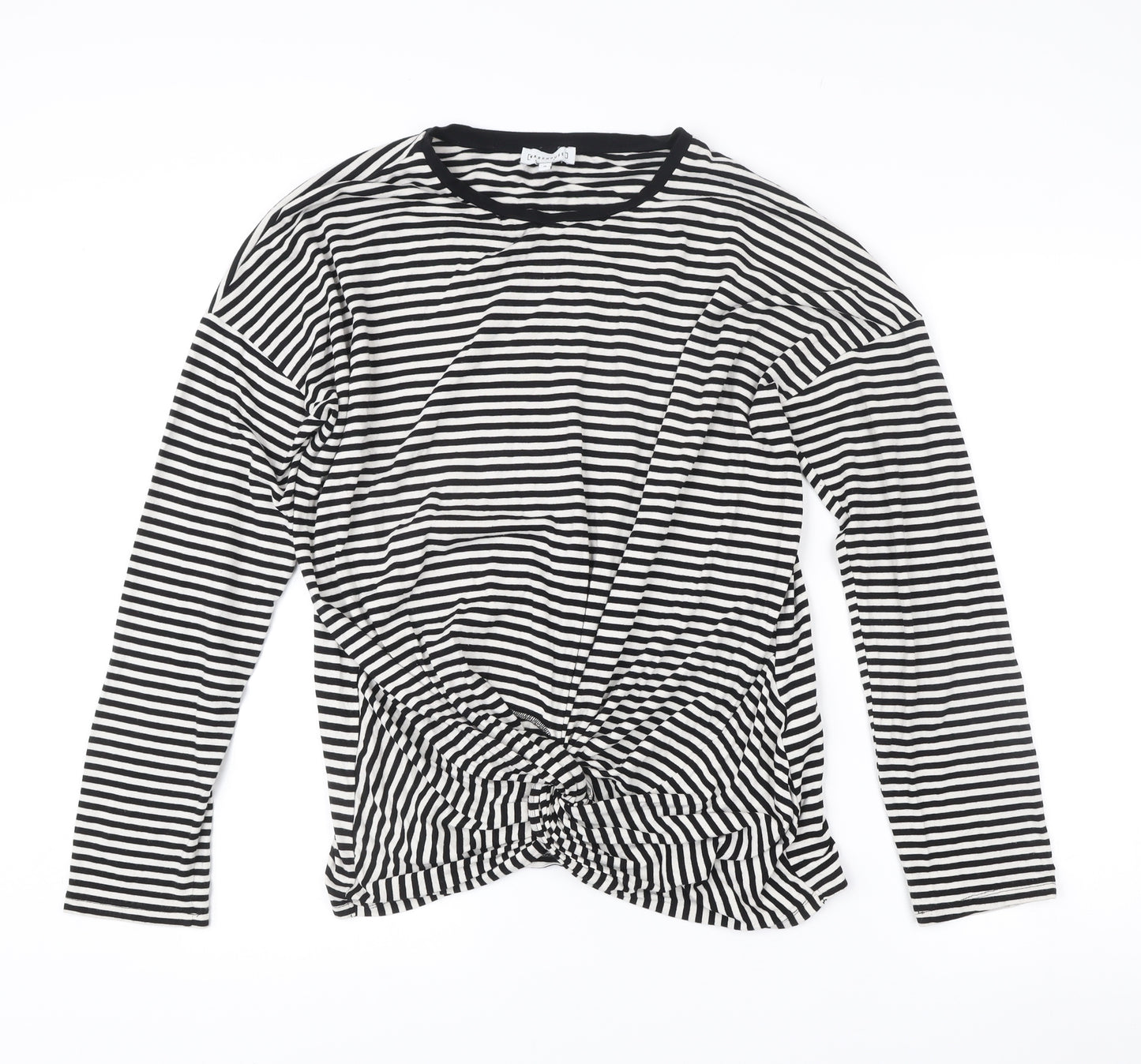 Warehouse Women Black Striped Long Sleeve Wrap T-Shirt UK 16
