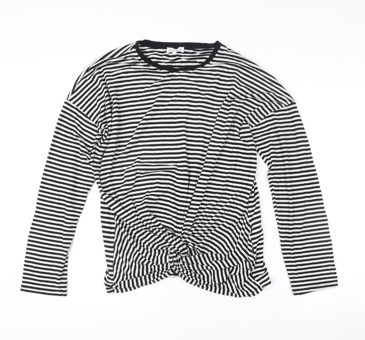 Warehouse Women Black Striped Long Sleeve Wrap T-Shirt UK 16