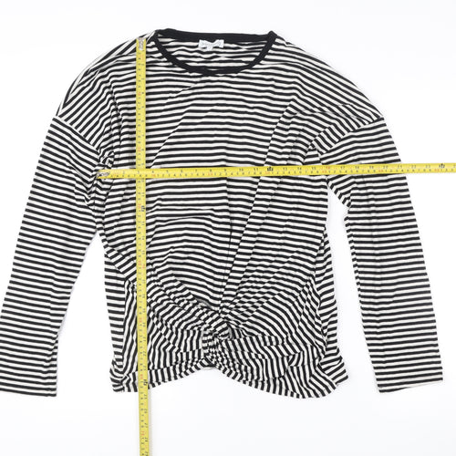 Warehouse Women Black Striped Long Sleeve Wrap T-Shirt UK 16