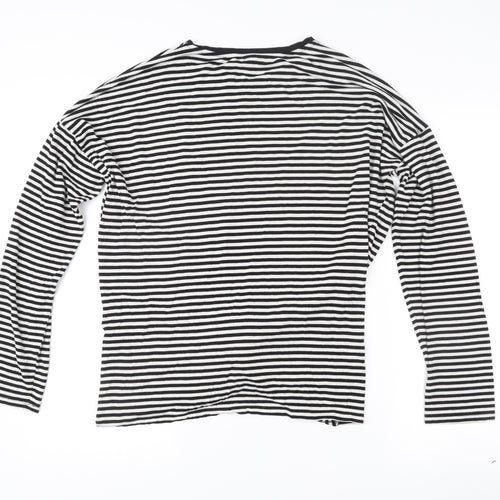 Warehouse Women Black Striped Long Sleeve Wrap T-Shirt UK 16