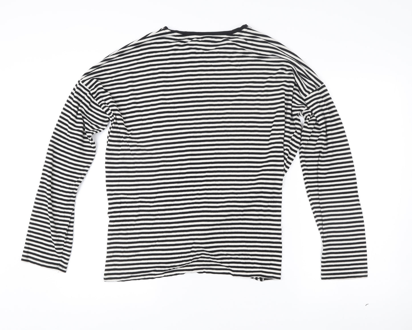 Warehouse Women Black Striped Long Sleeve Wrap T-Shirt UK 16