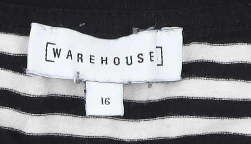 Warehouse Women Black Striped Long Sleeve Wrap T-Shirt UK 16
