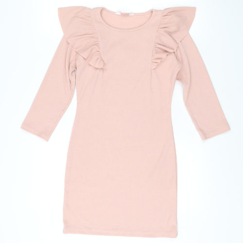 Miss Selfridge Petites Pink Bodycon Knee Length Ruffle Dress UK 10