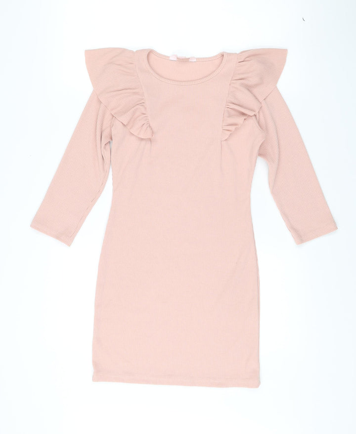 Miss Selfridge Petites Pink Bodycon Knee Length Ruffle Dress UK 10