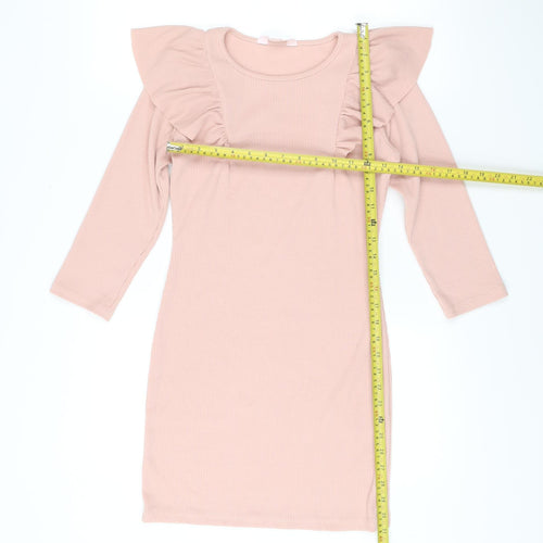 Miss Selfridge Petites Pink Bodycon Knee Length Ruffle Dress UK 10