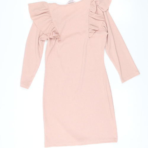 Miss Selfridge Petites Pink Bodycon Knee Length Ruffle Dress UK 10