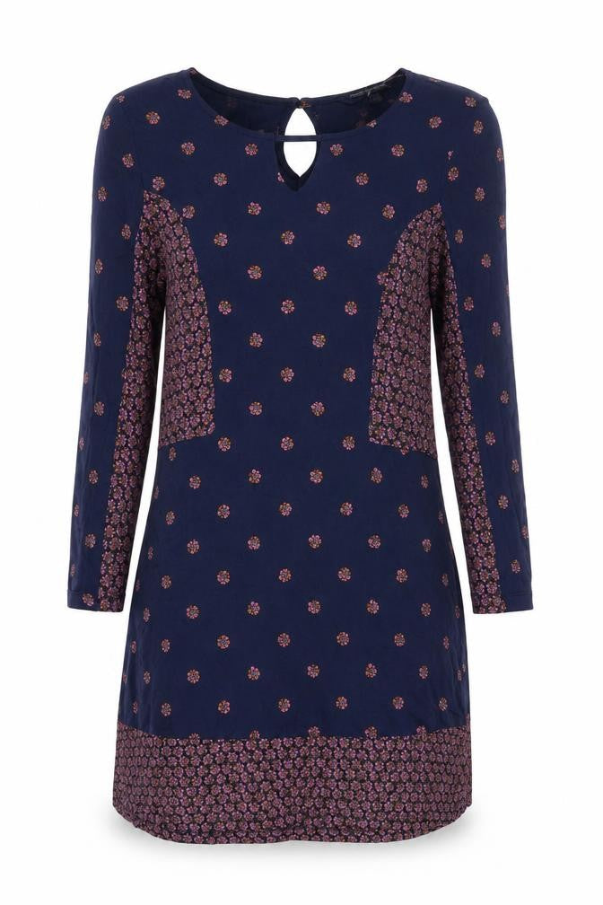 Front view of French Connection Women Blue Floral Shift Dress, size 10
