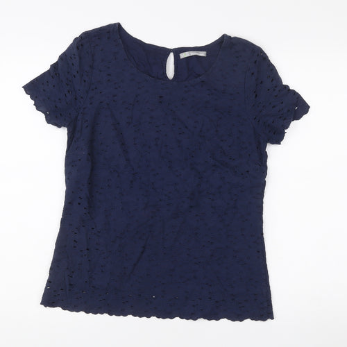Marks and Spencer Womens Blue Size 8 Cotton Lace Blouse