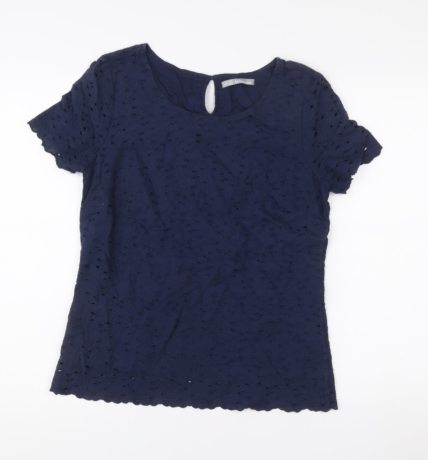 Marks and Spencer Womens Blue Size 8 Cotton Lace Blouse