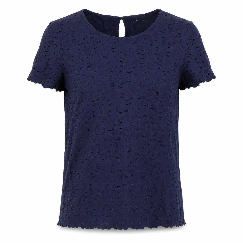 Front view of Marks & Spencer women’s blue, size UK 8, cotton lace blouse