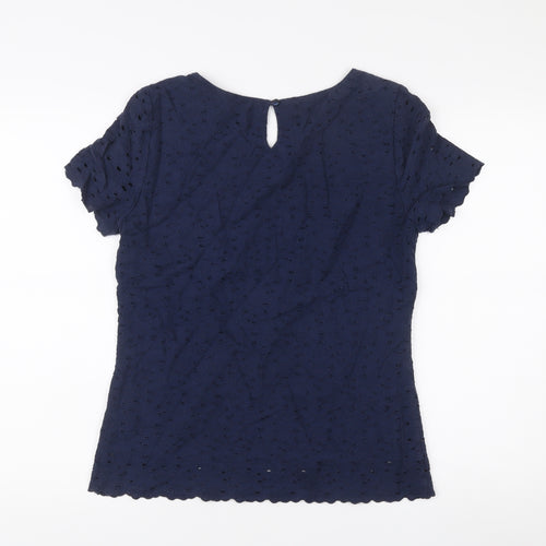 Marks and Spencer Womens Blue Size 8 Cotton Lace Blouse