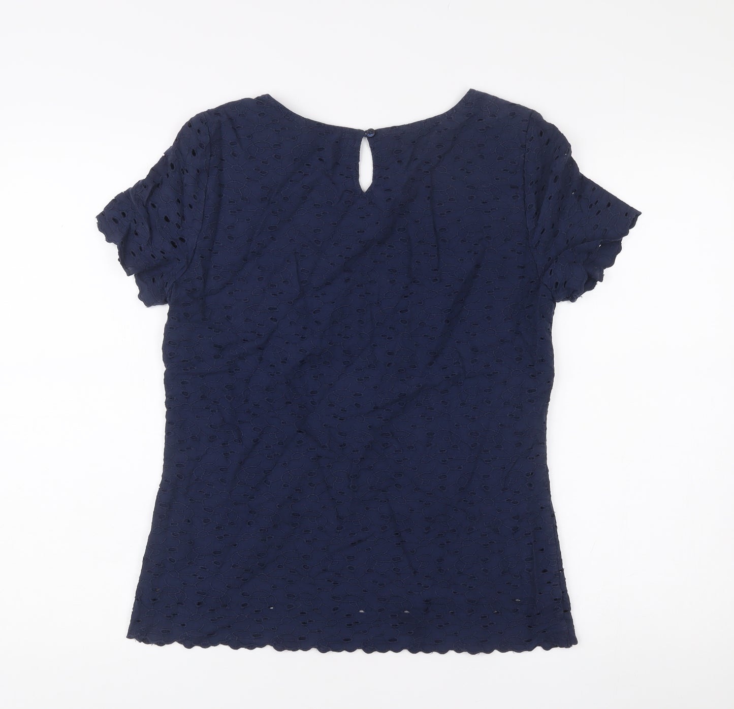 Marks and Spencer Womens Blue Size 8 Cotton Lace Blouse