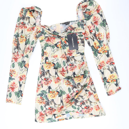 PrettyLittleThing Women’s Multicolour Floral Bodycon Mini Dress UK 6