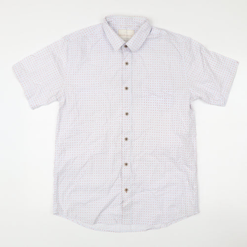 Weatherproof Vintage Men's White Geometric Short Sleeve Cotton Shirt M