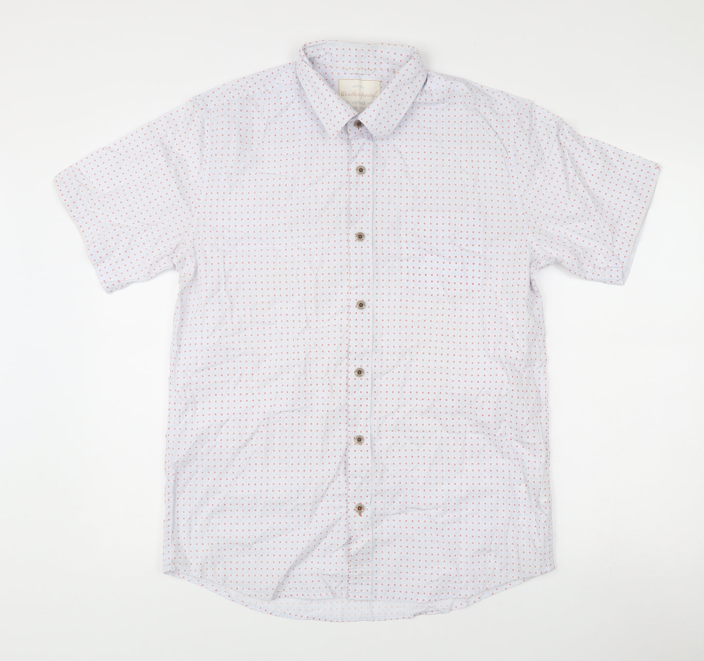 Weatherproof Vintage Men's White Geometric Short Sleeve Cotton Shirt M