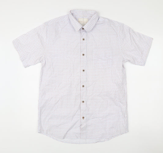 Weatherproof Vintage Men's White Geometric Short Sleeve Cotton Shirt M
