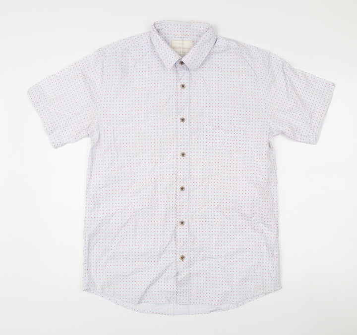 Weatherproof Vintage Men's White Geometric Short Sleeve Cotton Shirt M