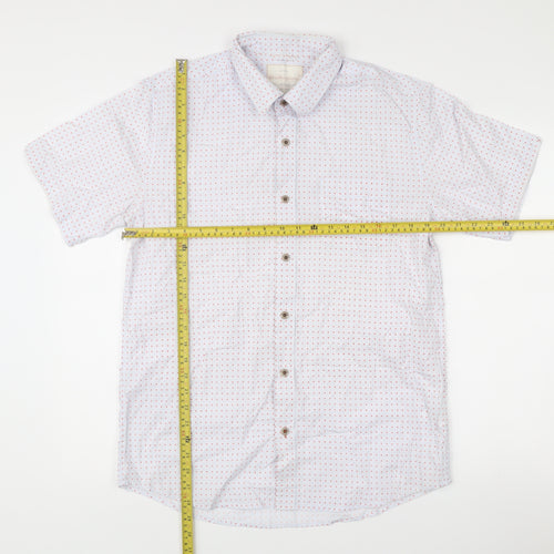 Weatherproof Vintage Men's White Geometric Short Sleeve Cotton Shirt M