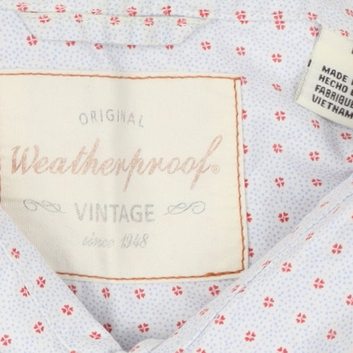 Weatherproof Vintage Men's White Geometric Short Sleeve Cotton Shirt M