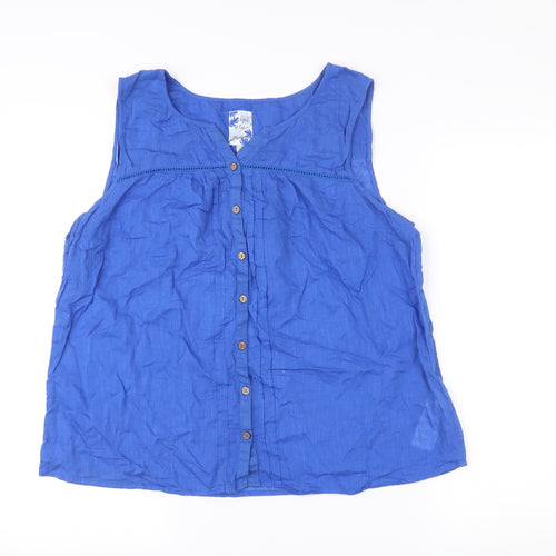 Mantaray Women’s Blue Cotton Sleeveless Button-Up Top Size 16