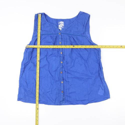 Mantaray Women’s Blue Cotton Sleeveless Button-Up Top Size 16
